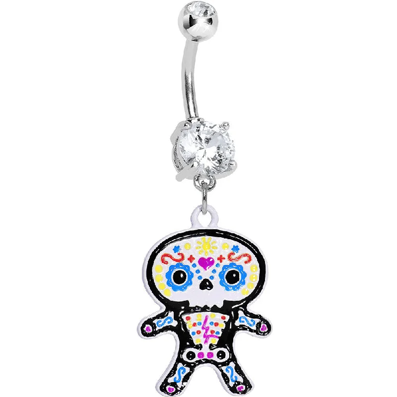 Belly Rings with Glamorous Shine for Bold Look -Crystalline Gem Cute Sugar Skull Baby Charm Dangle Belly Ring Belly Rings with Glamorous Shine for Bold Look -Crystalline Gem Cute Sugar Skull Baby Charm Dangle Belly Ring