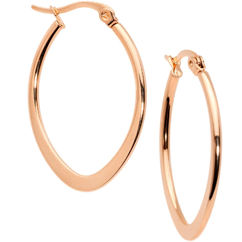 Women's Earrings – Elegant Designs for Every Personality--30mm Rose Gold Tone PVD Stainless Steel Oval Hoop Earrings
