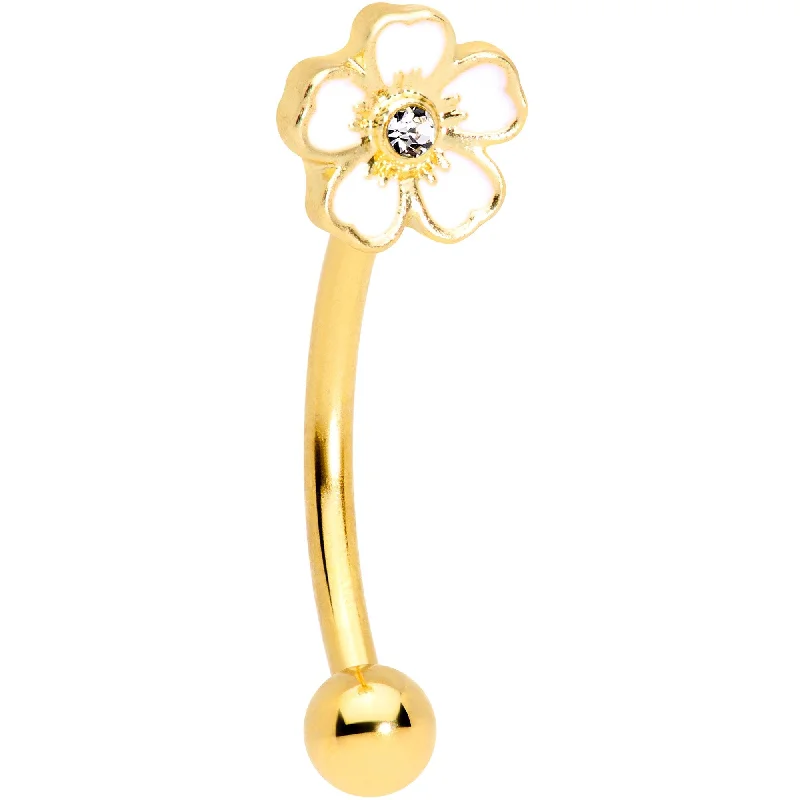 Women's Earrings – Elegant Designs for Every Personality--16 Gauge 3/8 Clear Gem Gold Tone White Flower Curved Eyebrow Ring Women's Earrings – Elegant Designs for Every Personality--16 Gauge 3/8 Clear Gem Gold Tone White Flower Curved Eyebrow Ring
