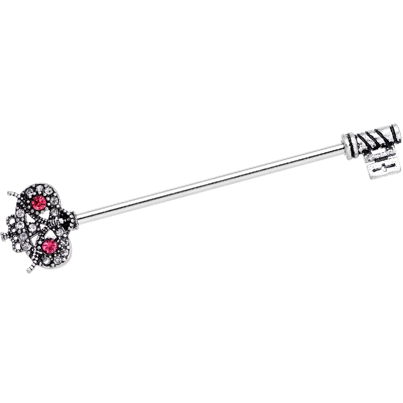 Women's Earrings – Elegant Designs for Every Personality--14 Gauge Pink Clear Gem Royal Owl Key Industrial Barbell 38mm