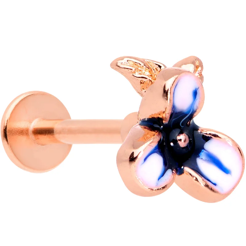 Classic Lip Rings for Everyday Fashion16 Gauge 5/16 Rose Gold Tone Blue Tropical Flower Labret Monroe Tragus