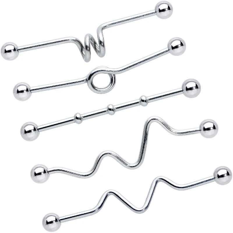 Women's Earrings – Elegant Designs for Every Personality--14 Gauge Loops Waves Industrial Project Bar 40mm Set of 5
