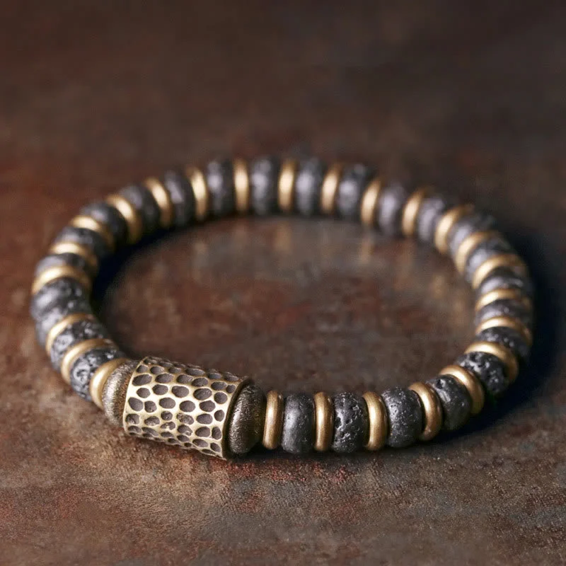 Stylish Bracelets for Men with Simple Bands-Buddha Stones Vintage Lava Rock Beads Calm Copper Bracelet Stylish Bracelets for Men with Simple Bands-Buddha Stones Vintage Lava Rock Beads Calm Copper Bracelet