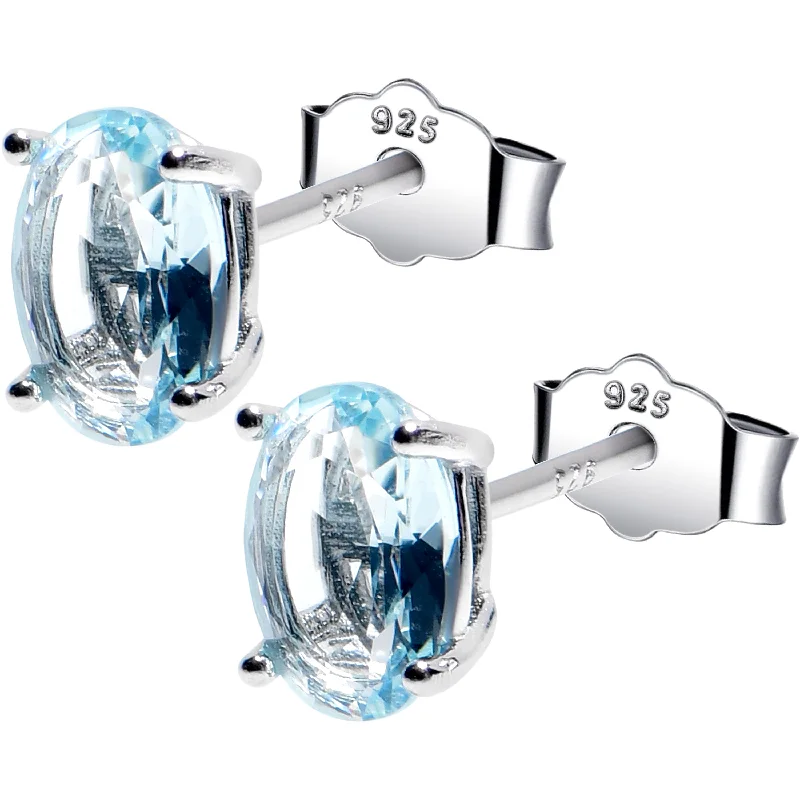 Women's Earrings – Elegant Designs for Every Personality--5mm CZ  Oval 925 Sterling Silver March Birthstone Stud Earrings