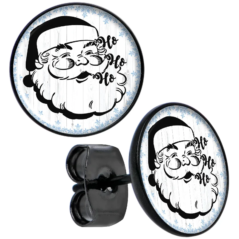 Women's Earrings – Elegant Designs for Every Personality--Christmas Retro Santa Ho Ho Ho Black Stud Earrings