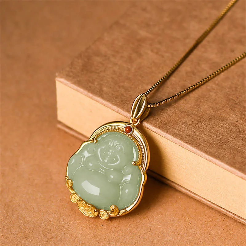 Shop Classic Women's Necklaces & Pendants with a Modern Twist-Buddha Stones 925 Sterling Silver Laughing Buddha Natural Hetian Jade Luck Prosperity Necklace Pendant Shop Classic Women's Necklaces & Pendants with a Modern Twist-Buddha Stones 925 Sterling Silver Laughing Buddha Natural Hetian Jade Luck Prosperity Necklace Pendant