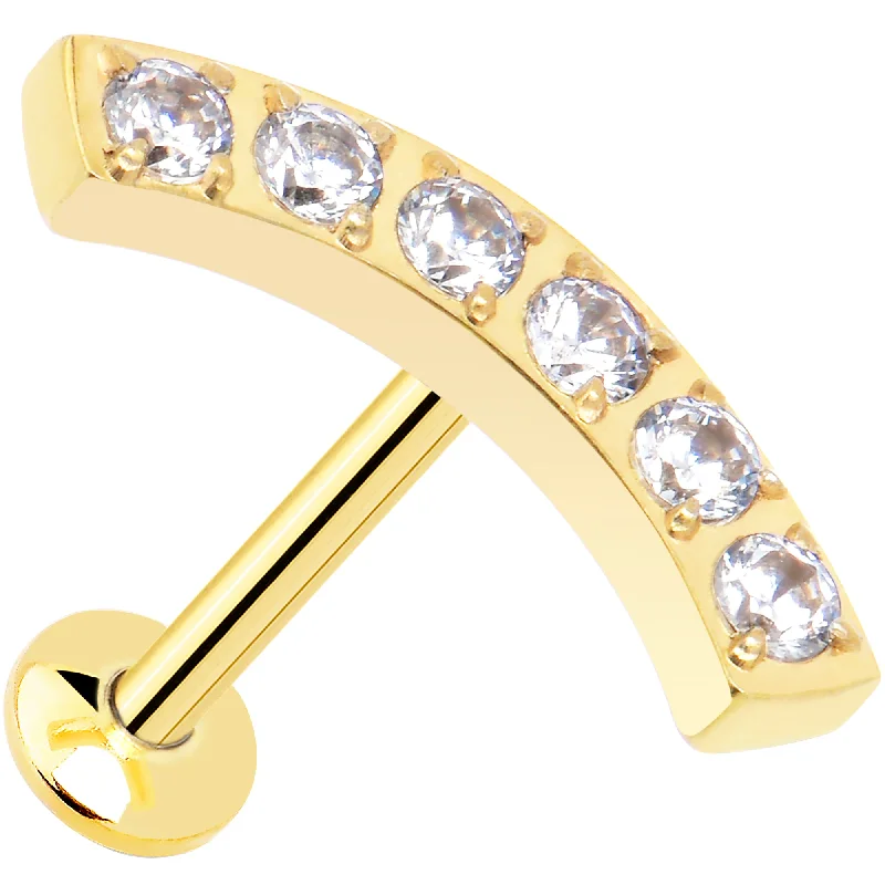 Women's Earrings – Elegant Designs for Every Personality--18 Gauge 5/16 Clear Gem Gold Tone Threadless Curved Arc Labret Tragus
