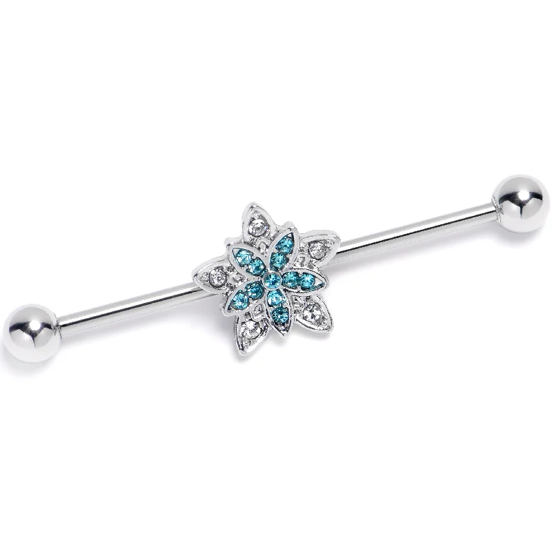 Women's Earrings – Elegant Designs for Every Personality--14 Gauge Clear Blue Gem Snowflake Flower Industrial Barbell 38mm Women's Earrings – Elegant Designs for Every Personality--14 Gauge Clear Blue Gem Snowflake Flower Industrial Barbell 38mm