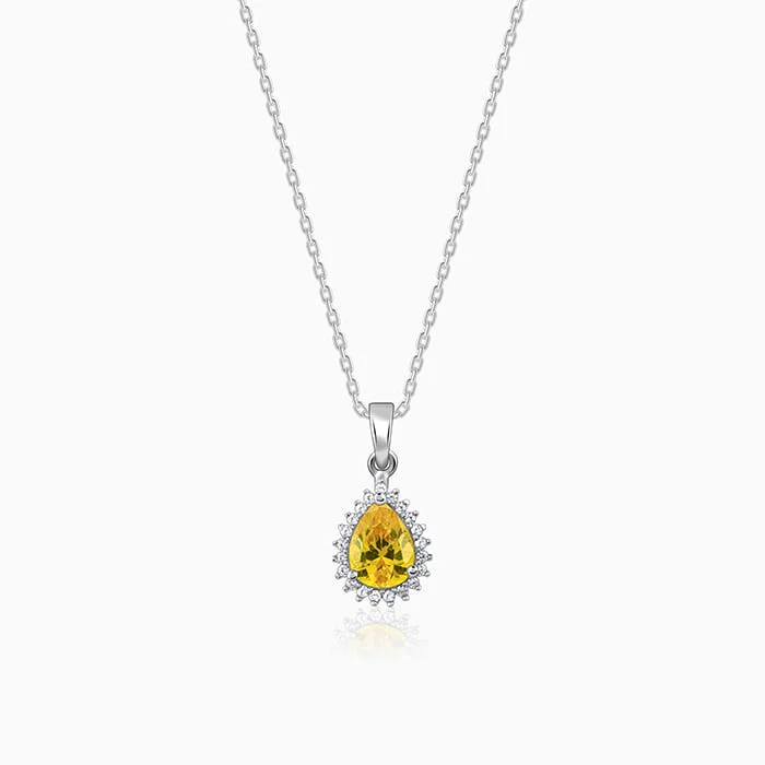 Shop Classic Women's Necklaces & Pendants with a Modern Twist-Silver Yellow Drop Pendant With Link Chain Shop Classic Women's Necklaces & Pendants with a Modern Twist-Silver Yellow Drop Pendant With Link Chain