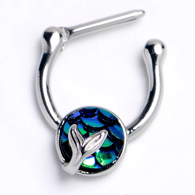 Women's Earrings – Elegant Designs for Every Personality--16 Gauge 3/8 Mermaid Dark Dark Blue Scale Tail Cartilage Clicker