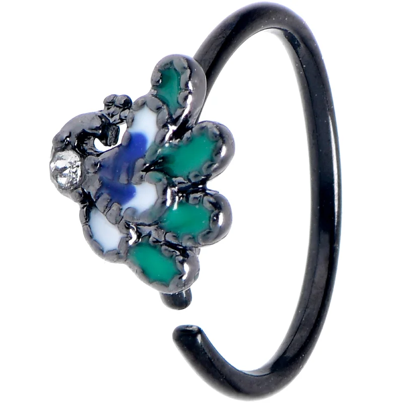 Simple and Comfortable Nose Rings -20 Gauge 5/16 Clear Gem Black Peacock Green Nose Hoop Simple and Comfortable Nose Rings -20 Gauge 5/16 Clear Gem Black Peacock Green Nose Hoop