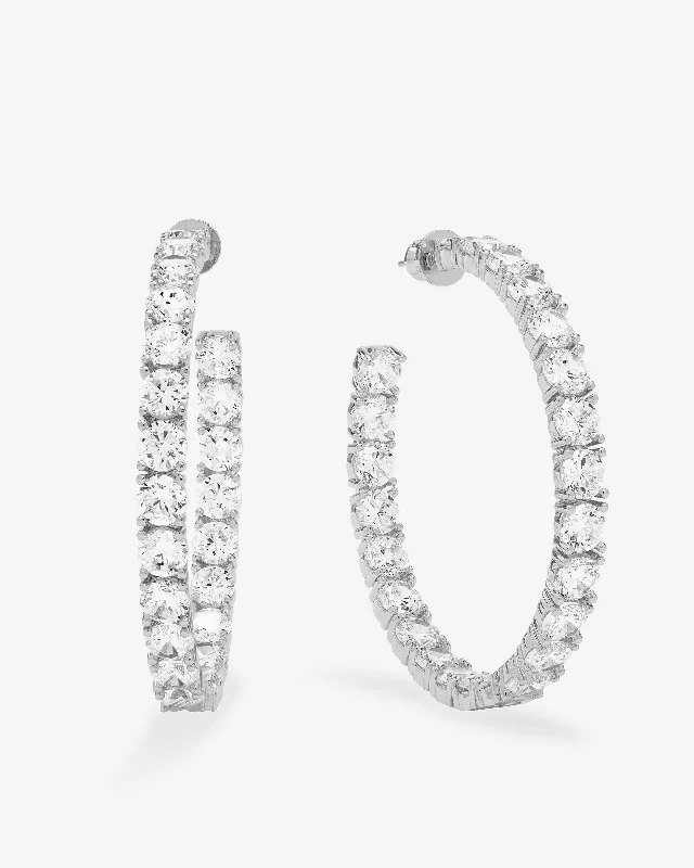 Women's Earrings – Elegant Designs for Every Personality--"Oh She Fancy" Hoops 2" - Silver|White Diamondettes