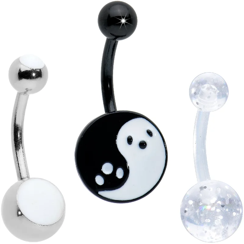Beautiful Belly Rings with Dazzling Stones -Black Yin Yang Ghost Glow in Dark Halloween Clear Belly Ring Set of 3 Beautiful Belly Rings with Dazzling Stones -Black Yin Yang Ghost Glow in Dark Halloween Clear Belly Ring Set of 3