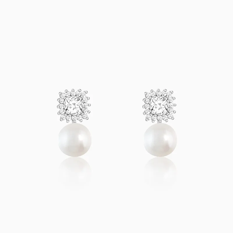 Women's Earrings – Elegant Designs for Every Personality--Silver Studded Drop Pearl Stud Earrings