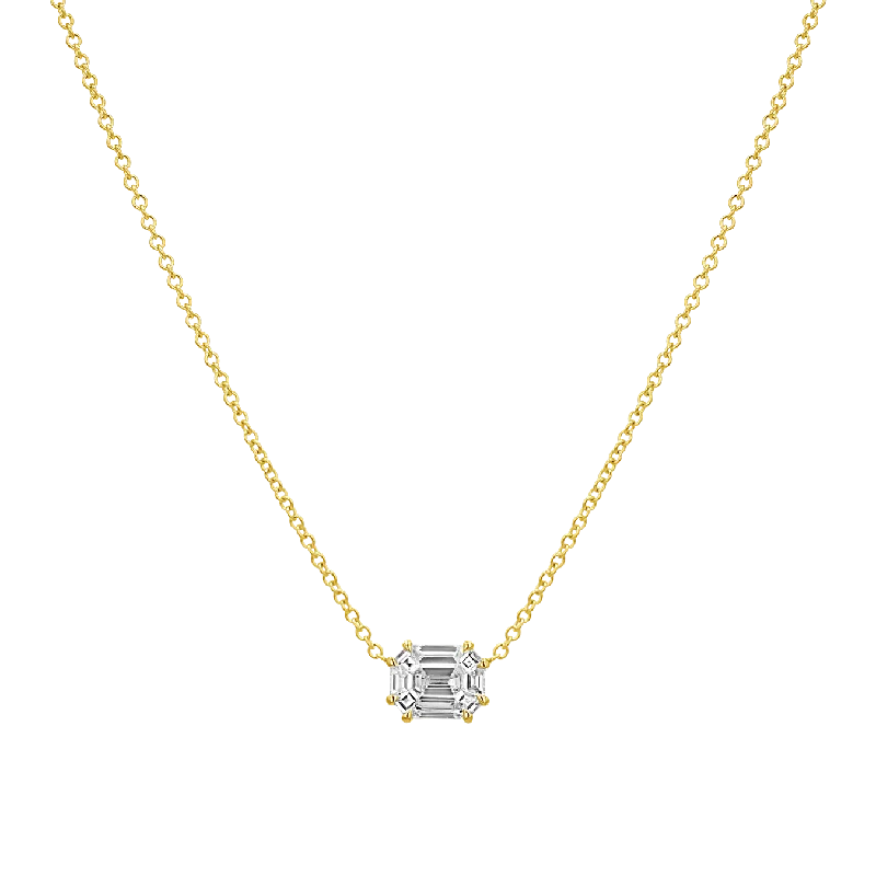 Shop Classic Women's Necklaces & Pendants with a Modern Twist-Emerald Shape Illusion Set Diamond Necklace Shop Classic Women's Necklaces & Pendants with a Modern Twist-Emerald Shape Illusion Set Diamond Necklace
