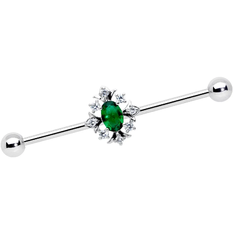 Women's Earrings – Elegant Designs for Every Personality--14 Gauge Clear Green Gem Ornate Art Deco Industrial Barbell 38mm