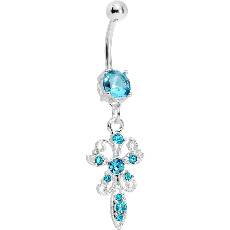 Comfortable Belly Rings for Everyday Use -Aqua Gem Filigree Carrier Butterfly Belly Ring Comfortable Belly Rings for Everyday Use -Aqua Gem Filigree Carrier Butterfly Belly Ring