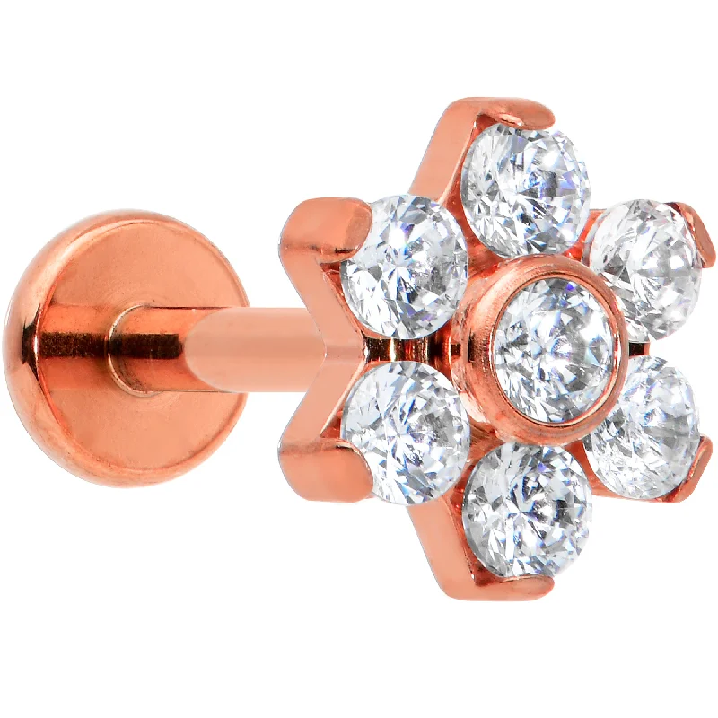 Comfortable Lip Rings for Sensitive Skin16 Gauge 5/16 Clear CZ Gem Rose Gold Hue G23 Titanium Flower Labret