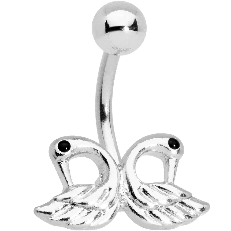 Stylish Belly Rings for Bold Statements -Ruffled Feather Dual Swans Belly Ring