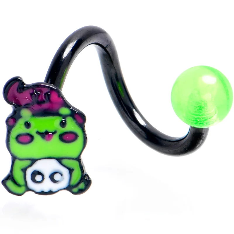 Comfortable Belly Rings for Everyday Use -Black Witch Frog Skull Spiral Curved Belly Ring Comfortable Belly Rings for Everyday Use -Black Witch Frog Skull Spiral Curved Belly Ring