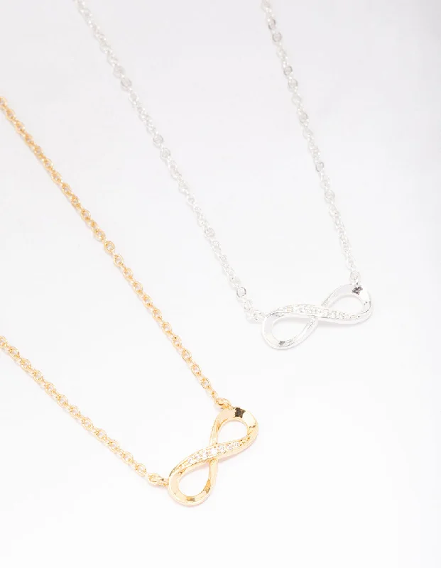 Shop Classic Women's Necklaces & Pendants with a Modern Twist-Gold & Silver Plated Infinity Cubic Zirconia Pendant Necklace Shop Classic Women's Necklaces & Pendants with a Modern Twist-Gold & Silver Plated Infinity Cubic Zirconia Pendant Necklace