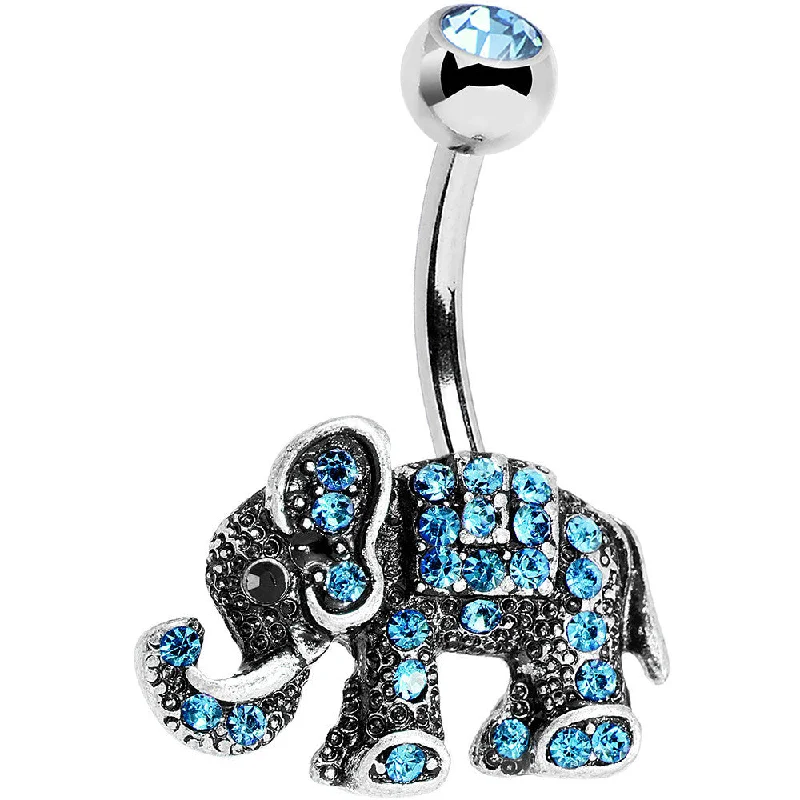 Designer Belly Rings for Bold Fashion -Aqua Gem Lucky Little Elephant Belly Ring