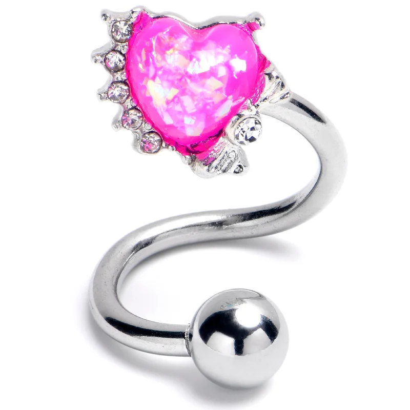 Belly Rings with Designer Accents for Bold Fashion -Pink Faux Opal Sunny Heart Spiral Twister Belly Ring Belly Rings with Designer Accents for Bold Fashion -Pink Faux Opal Sunny Heart Spiral Twister Belly Ring