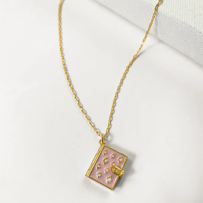 Shop Classic Women's Necklaces & Pendants with a Modern Twist-Stardust Book Locket (Blush) - Gold Shop Classic Women's Necklaces & Pendants with a Modern Twist-Stardust Book Locket (Blush) - Gold