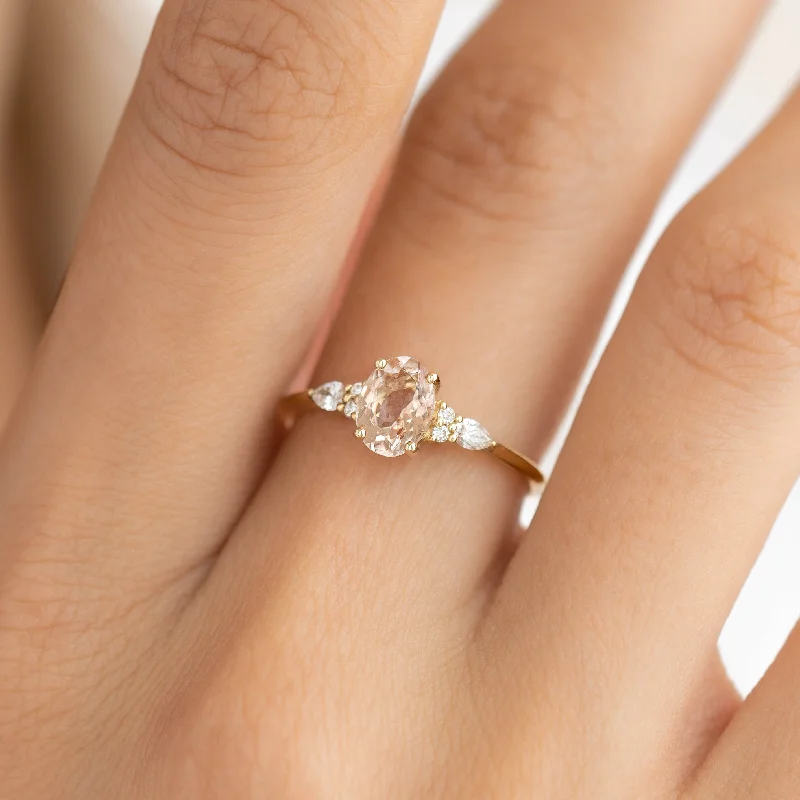 Chic Women's Rings for Fashion-Forward Looks-Morganite and Diamond Ring 14k Gold - Rochelle Chic Women's Rings for Fashion-Forward Looks-Morganite and Diamond Ring 14k Gold - Rochelle