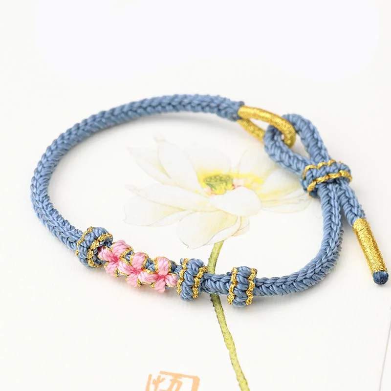Slim Bracelets for Men with Engraving-Buddha Stones Handmade Three Peach Blossoms Luck Eight Strands Braided String Bracelet Slim Bracelets for Men with Engraving-Buddha Stones Handmade Three Peach Blossoms Luck Eight Strands Braided String Bracelet