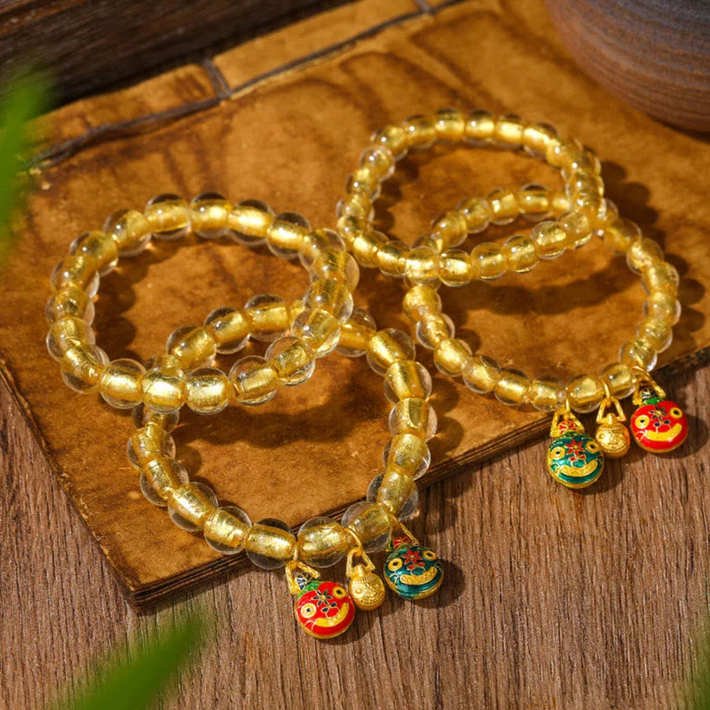 Men's Bracelets with Engraved Initials-Buddha Stones Gold Swallowing Beast Family Charm Gold Foil Liuli Glass Bead Fortune Bracelet Men's Bracelets with Engraved Initials-Buddha Stones Gold Swallowing Beast Family Charm Gold Foil Liuli Glass Bead Fortune Bracelet