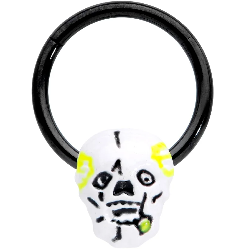 Stainless Steel Nose Rings -16 Gauge 3/8 Black White Skull Halloween Hinged Segment Ring Stainless Steel Nose Rings -16 Gauge 3/8 Black White Skull Halloween Hinged Segment Ring