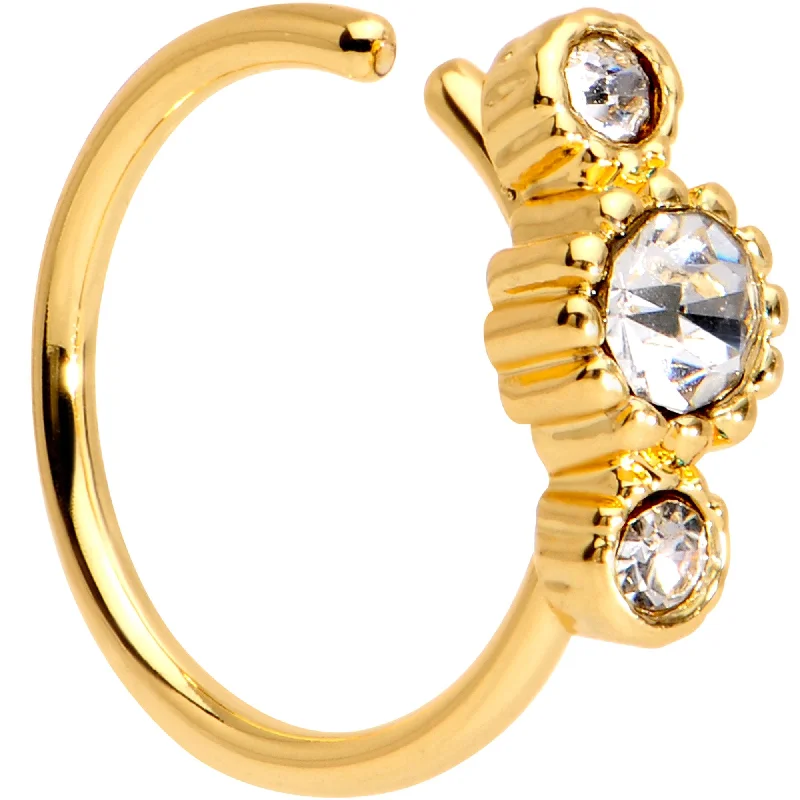 Eye-Catching Nose Rings for Glam Look -20 Gauge Clear CZ Gold Tone Fashion Fusion Seamless Circular Ring Eye-Catching Nose Rings for Glam Look -20 Gauge Clear CZ Gold Tone Fashion Fusion Seamless Circular Ring