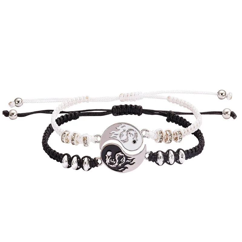 Bracelets for Men with Spiritual Symbols-Buddha Stones 2pcs Yin Yang Dragon Couple Bracelet