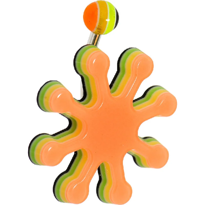 Comfortable Belly Rings with Modern Appeal -Orange Acrylic Multi Layered Paint Splash Belly Ring Comfortable Belly Rings with Modern Appeal -Orange Acrylic Multi Layered Paint Splash Belly Ring
