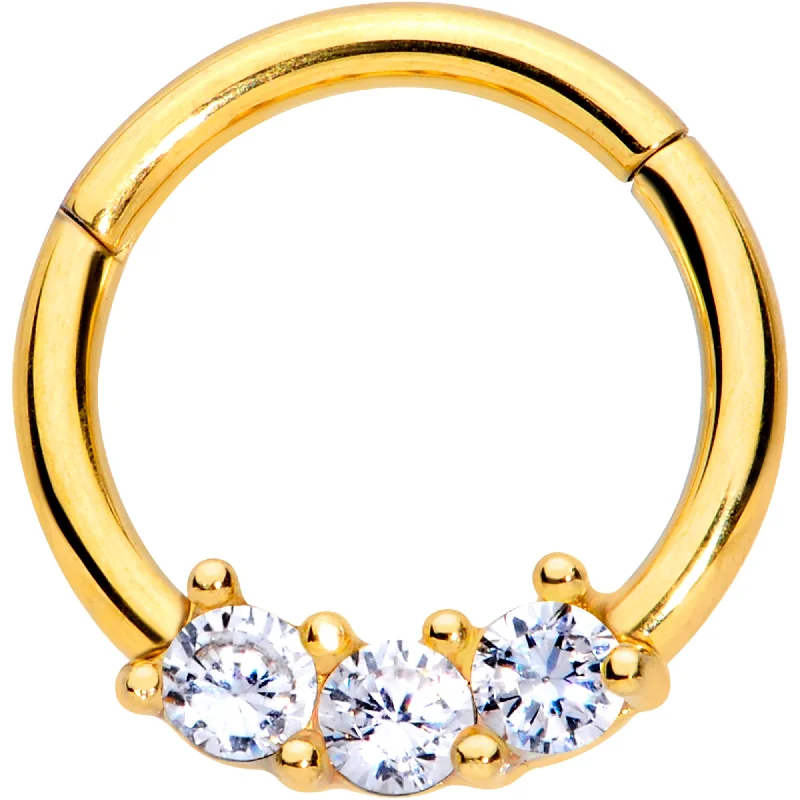 Trendy Nose Rings for Stunning Looks -16 Gauge 5/16 Clear CZ Gem Gold Tone Trio Hinged Segment Ring Trendy Nose Rings for Stunning Looks -16 Gauge 5/16 Clear CZ Gem Gold Tone Trio Hinged Segment Ring