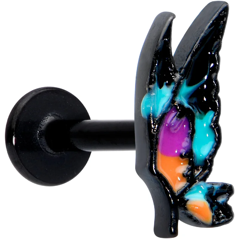 Stylish Lip Rings with Gemstone Details16 Gauge 5/16 Black Sunset Side Butterfly Labret Monroe Tragus