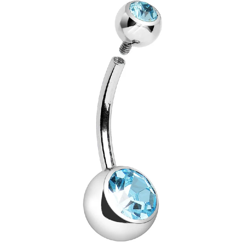 Stunning Belly Rings for Dazzling Fashion -Internally Threaded Aqua Double Gem Belly Ring 11mm Stunning Belly Rings for Dazzling Fashion -Internally Threaded Aqua Double Gem Belly Ring 11mm