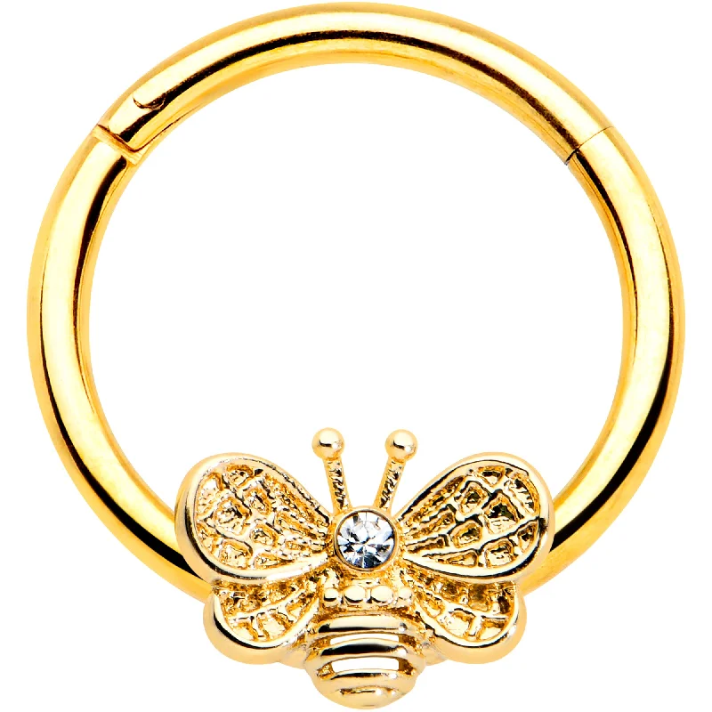 Women's Earrings – Elegant Designs for Every Personality--16 Gauge 3/8 Clear Gem Gold Tone Beauty Bee Hinged Circular Ring Women's Earrings – Elegant Designs for Every Personality--16 Gauge 3/8 Clear Gem Gold Tone Beauty Bee Hinged Circular Ring