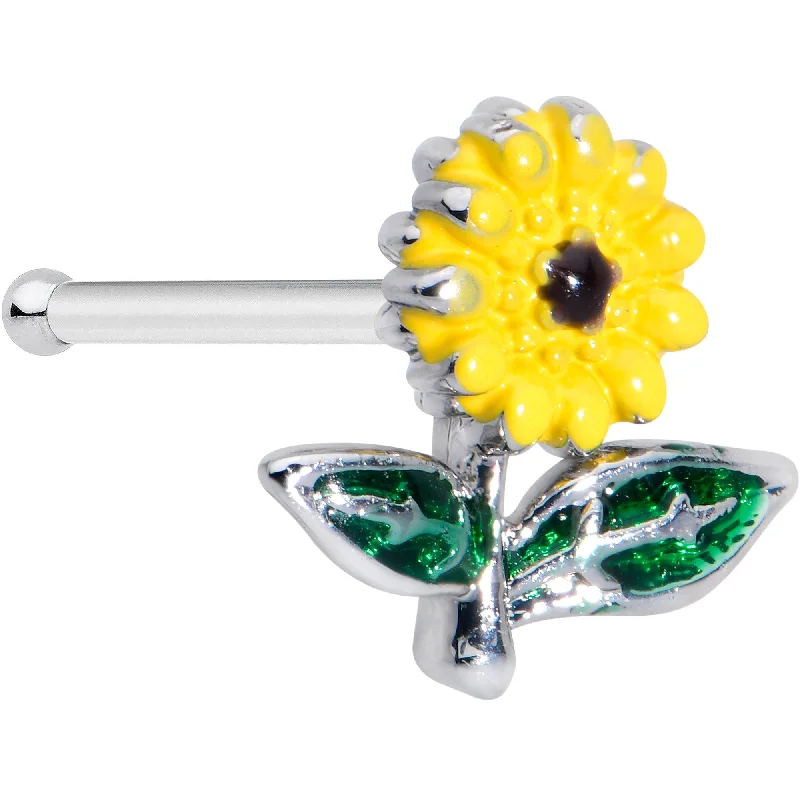 Nose Rings for Everyday Use -20 Gauge 1/4 Cheery Inlay Sunflower Nose Bone