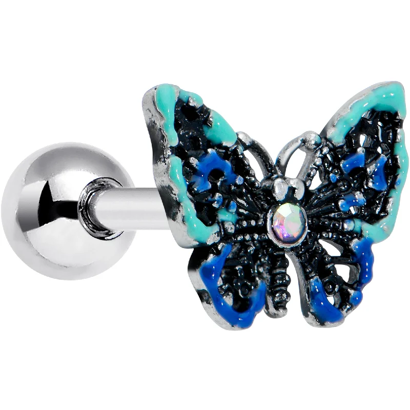 Women's Earrings – Elegant Designs for Every Personality--16 Gauge 1/4 Aurora Gem Colorful Glam Butterfly Cartilage Tragus