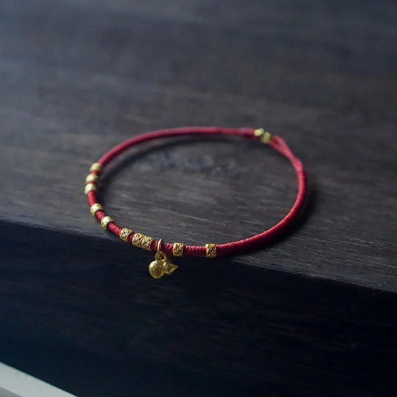 Adjustable Beaded Bracelets for Men-Buddha Stones 999 Gold Small Gourd Charm Handmade Luck Strength Rope Bracelet