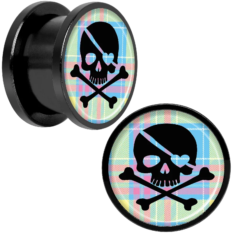 Women's Earrings – Elegant Designs for Every Personality--Pink Green Plaid Heart Skull Black Anodized Screw Fit Plug Set 9/16 Women's Earrings – Elegant Designs for Every Personality--Pink Green Plaid Heart Skull Black Anodized Screw Fit Plug Set 9/16