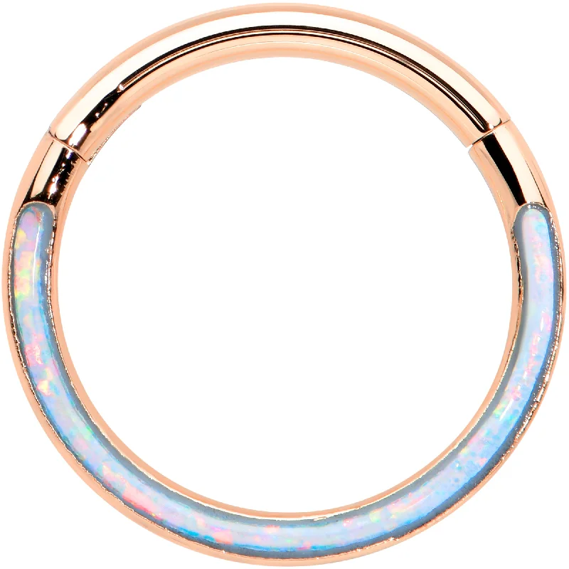 Nose Rings for Quick Wear -16 Gauge 3/8 Synth Opal Rose Gold Tone Bottom Curve Hinge Segment Ring Nose Rings for Quick Wear -16 Gauge 3/8 Synth Opal Rose Gold Tone Bottom Curve Hinge Segment Ring