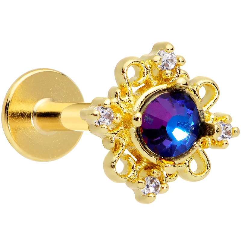 Comfortable and Stylish Lip Rings for Every Look16 Gauge 5/16 Purple Tourmaline Gold Tone Filigree Labret Tragus