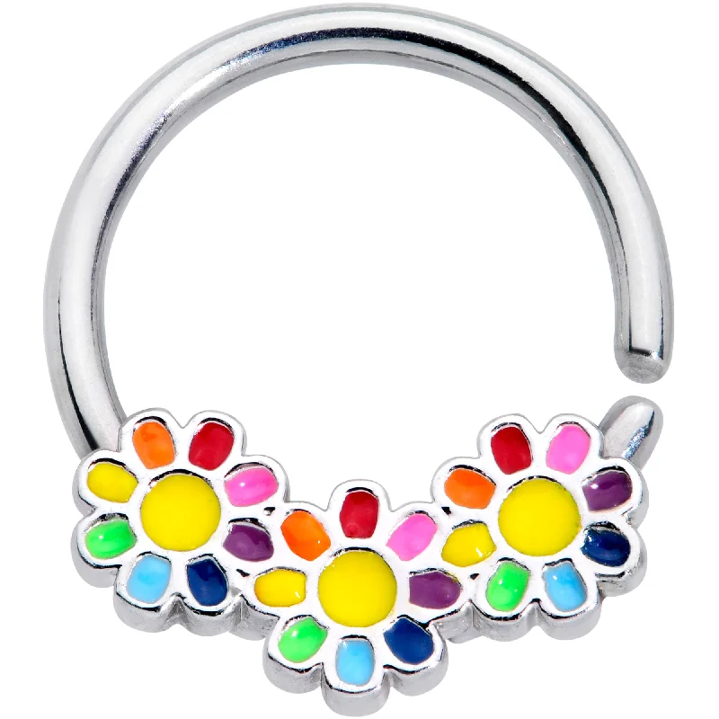 Nose Rings for Beach Look -16 Gauge 3/8 Rainbow Hippie Flower Septum Ring