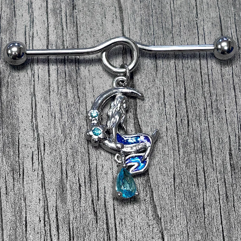 Women's Earrings – Elegant Designs for Every Personality--14 Gauge Blue Gem Floral Mermaid Moon Dangle Project Bar 38mm Women's Earrings – Elegant Designs for Every Personality--14 Gauge Blue Gem Floral Mermaid Moon Dangle Project Bar 38mm