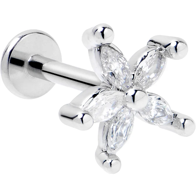 Elegant Lip Rings for Chic Appeal16 Gauge 5/16 Clear CZ Gem Flower Fantastic Internally Threaded Labret Elegant Lip Rings for Chic Appeal16 Gauge 5/16 Clear CZ Gem Flower Fantastic Internally Threaded Labret