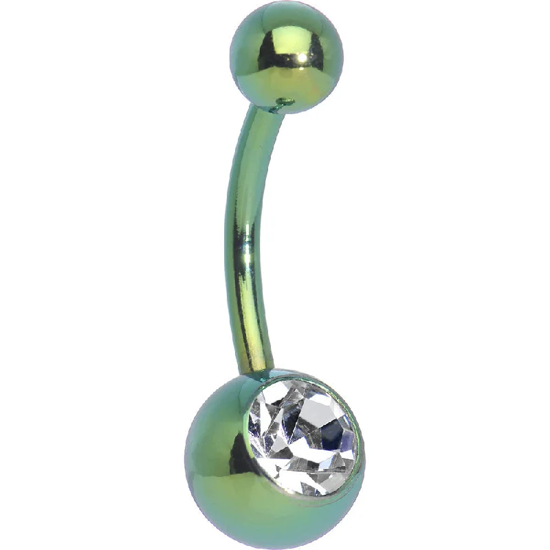 Comfortable Belly Rings for Trendy Women -Clear Gem Green Anodized Titanium Belly Ring Comfortable Belly Rings for Trendy Women -Clear Gem Green Anodized Titanium Belly Ring