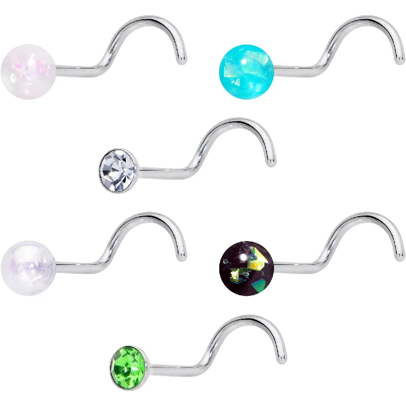 Trendy and Comfortable Nose Rings for Every Day -20 Gauge Nose Screw Gem Faux Opal Pack Dynasty Nose Ring Set of 6 Trendy and Comfortable Nose Rings for Every Day -20 Gauge Nose Screw Gem Faux Opal Pack Dynasty Nose Ring Set of 6